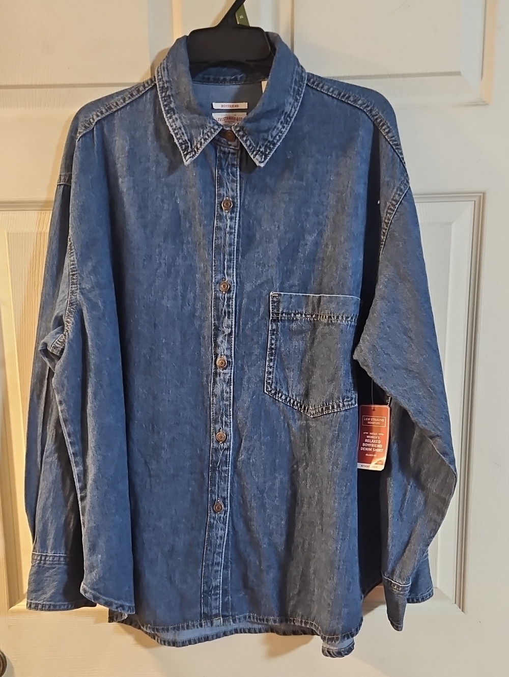 LEVI STRAUSS & CO SIGNATURE WOMENS RELAXED BOYFRIEND DENIM SHIRT: NWT: SZ XL